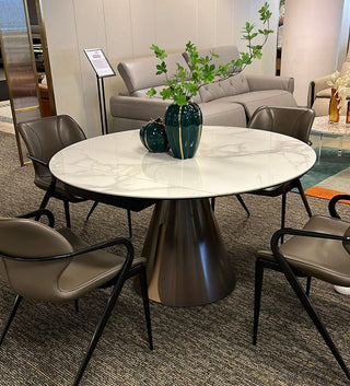 Caelinus Round Dining Table / Sintered Stone Extendable : 1.35 meter / Glossy-Snowberg White Only 