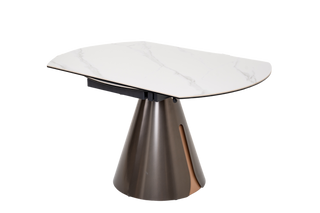 Caelinus Round Extendable Dining Table / Sintered Stone Extendable : 1.35 meter / Glossy-Snowberg White Only Casa Concetto Singapore